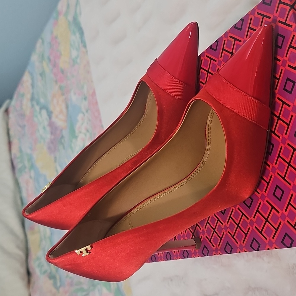 Tory Burch Red/Poppy Cap-Toe Pumps New In Box 5.5